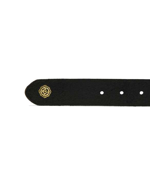 Hammered Buckle Belt in Black Leather